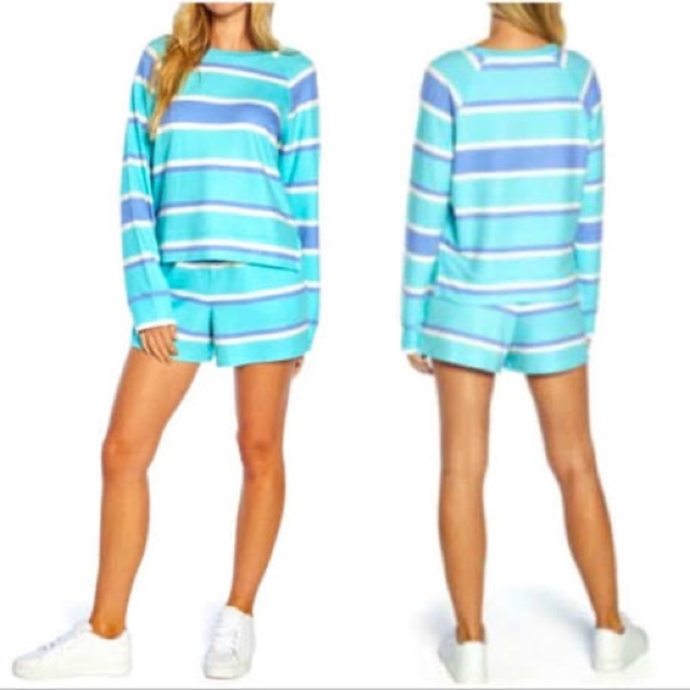 WildFox sweatshirt & short lounge set, blue stripe